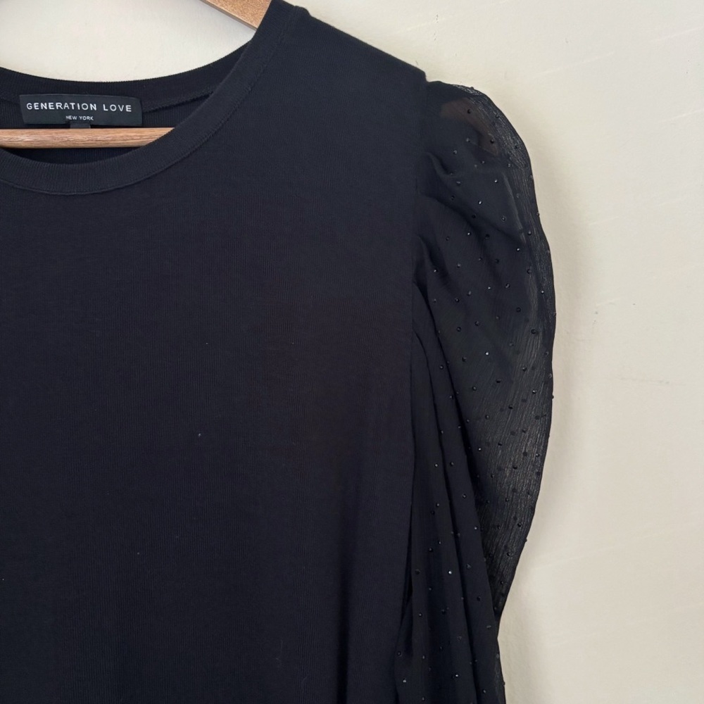 Generation Love Quinn Rhinestone Sheer Puff Sleeve Top Medium Black - Picture 4 of 9